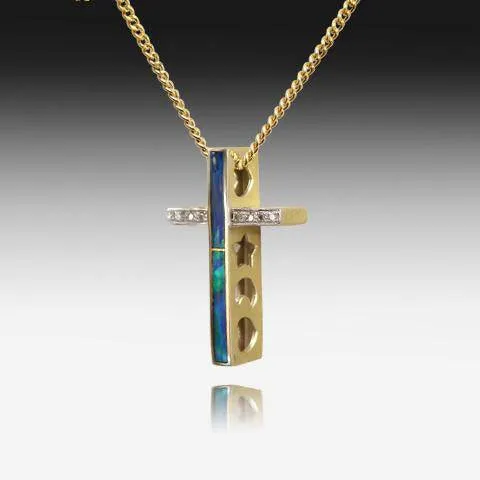 14kt Yellow Gold cross Inlay Opal and Diamond