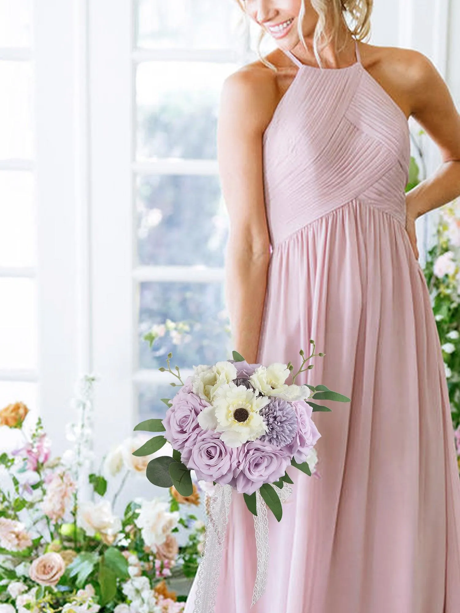8.9 inch wide Pastel Purple Bridesmaid Bouquet
