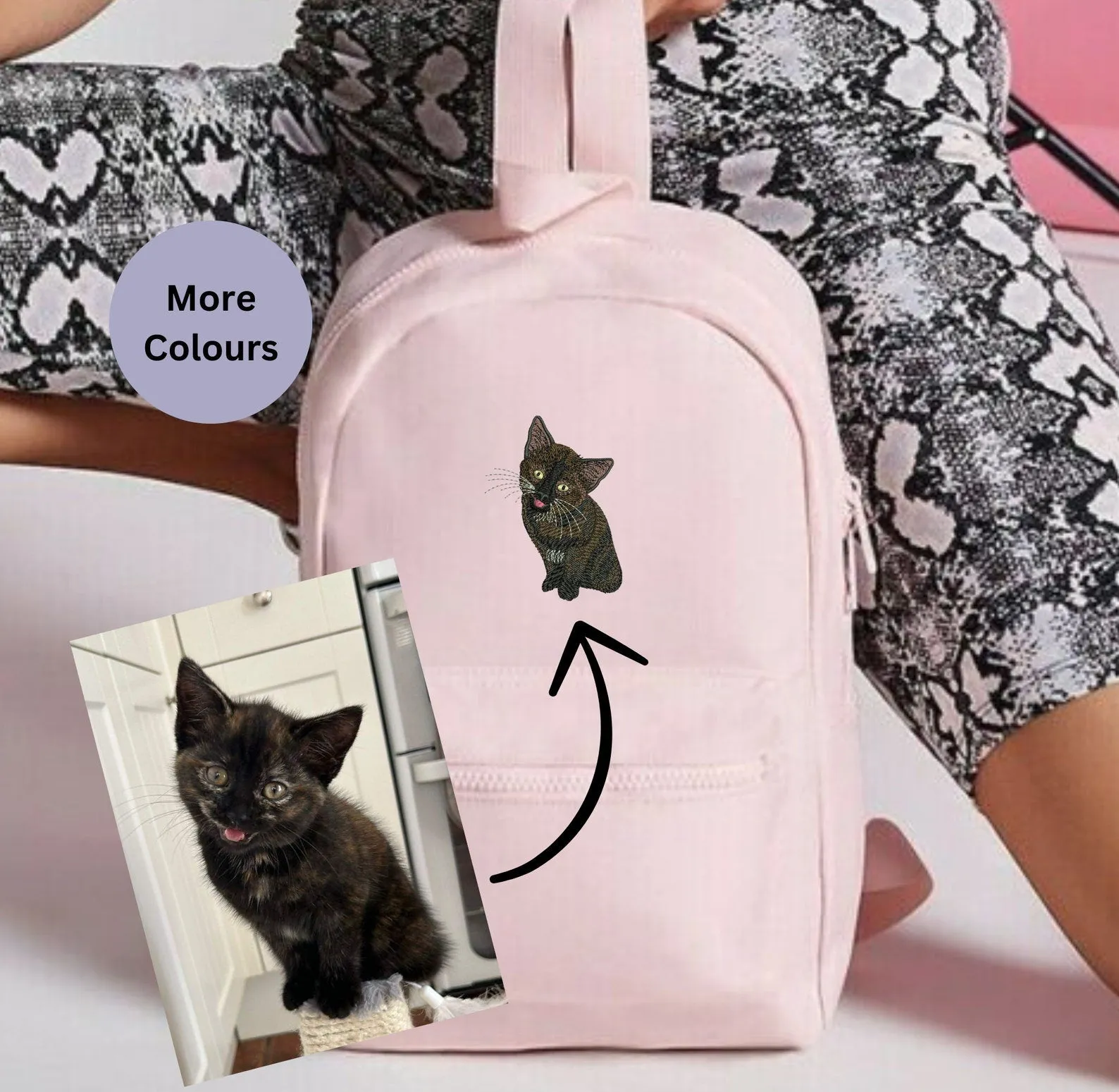 Add you pet customised embroidered mini essential rucksack. Embroidered pet backpack. Custom pet gift ideas. Gift for Dog walkers.