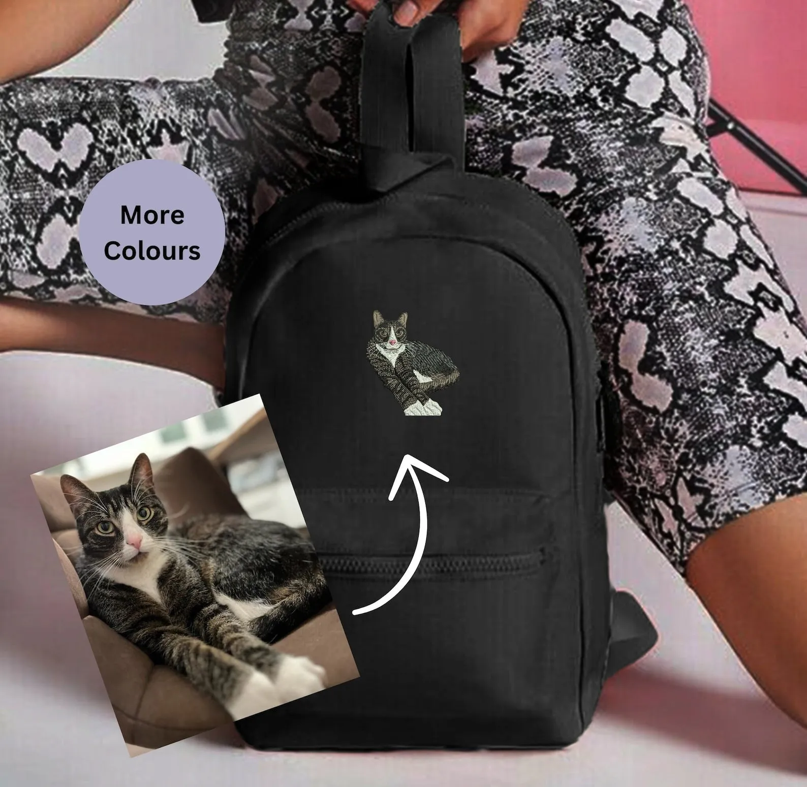 Add you pet customised embroidered mini essential rucksack. Embroidered pet backpack. Custom pet gift ideas. Gift for Dog walkers.