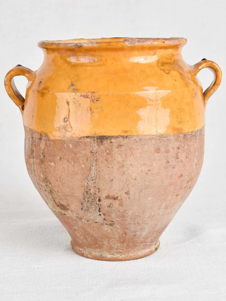 Antique French confit pot with yellow / orange glaze 11"