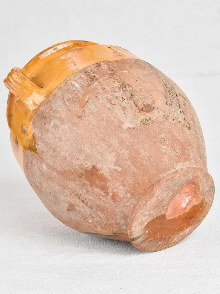Antique French confit pot with yellow / orange glaze 11"