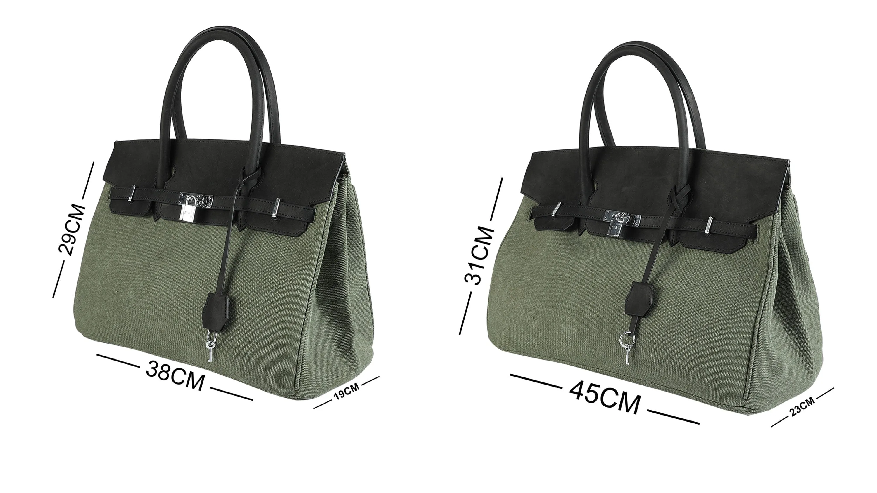 Army green Retro canvas leather tote men women's weekender travel overnight weekend handbag