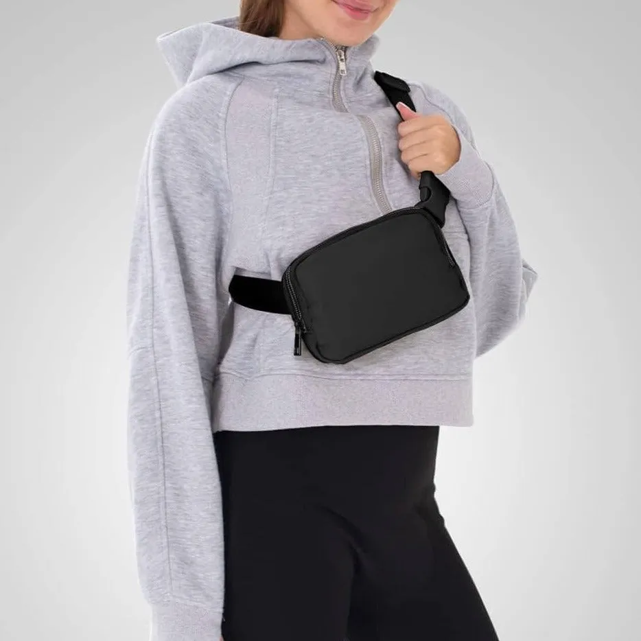 Black Crossbody Belt Bag for Running, Hiking and Travel
