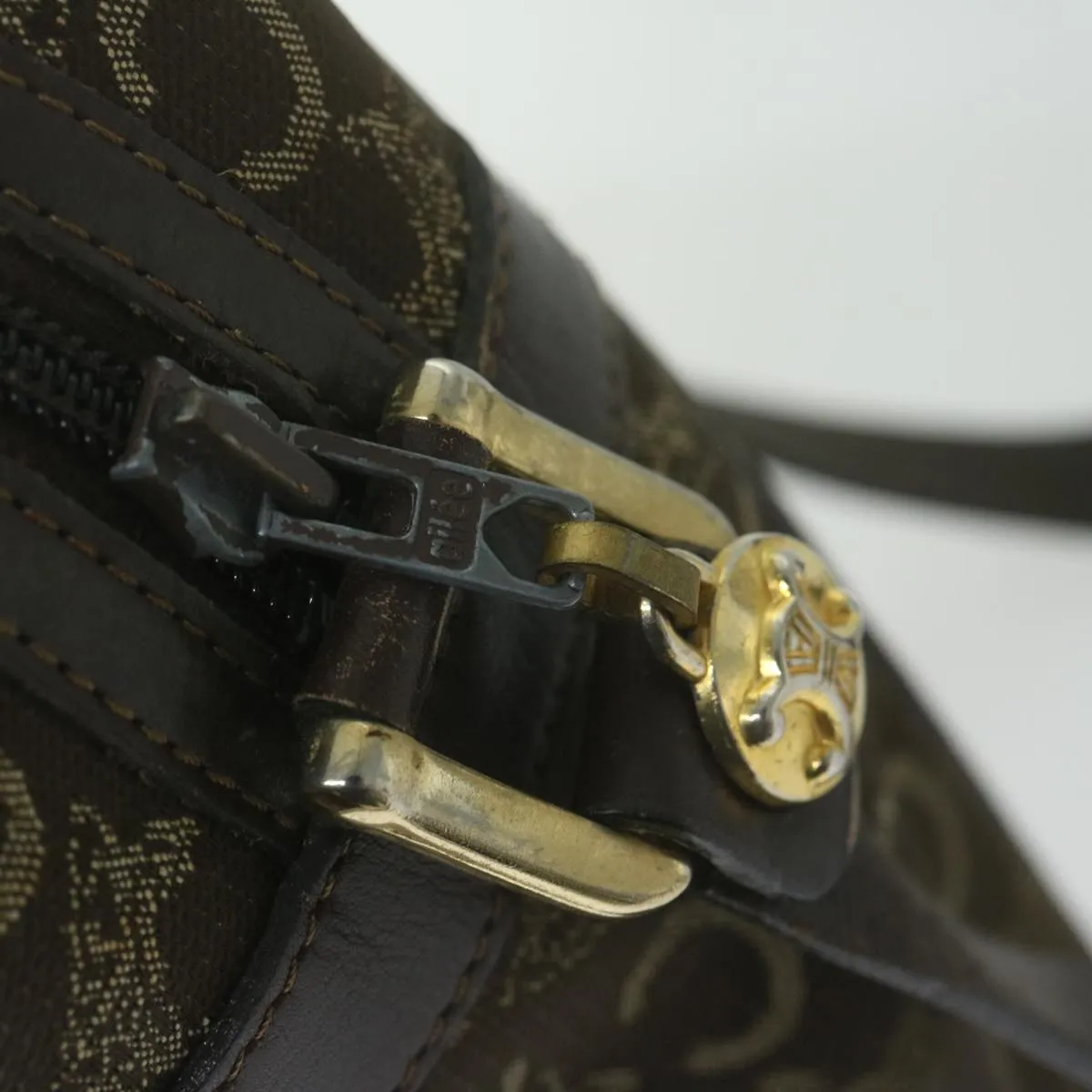 CELINE C Macadam Canvas Shoulder Bag Brown Auth ep3138