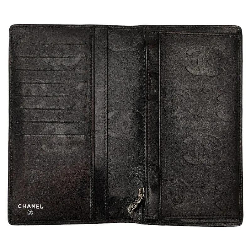 Chanel Combon Line Cocomark Long Wallet Two Foldable Wallet Black Leather Lady CHANEL [Originals]
