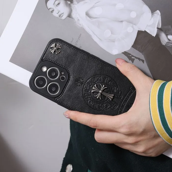 Chrome Hearts Leather Phone Case For IPhone