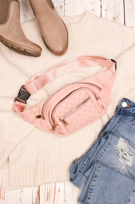 Convertible Blush Pink Quilted Belt Sling Crossbody Bag