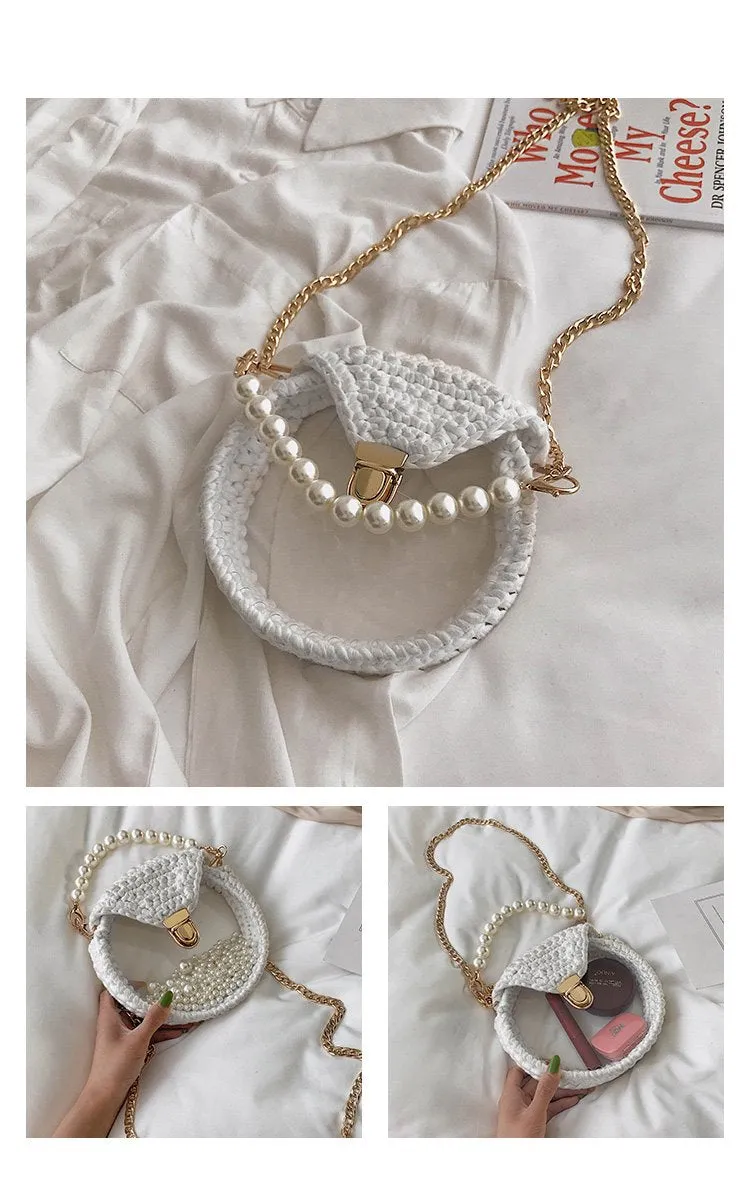 Cute Round Red(Flap) Crochet Crossbody Purse PMMA Crochet Shoulder Round Handbag for Girl Circle Crochet Crossbody Purses