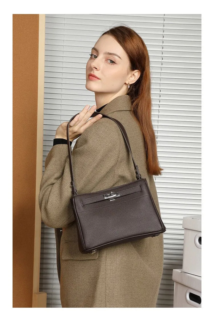 Fashion lock simple single underarm cross body kelly bag 2917 coffee