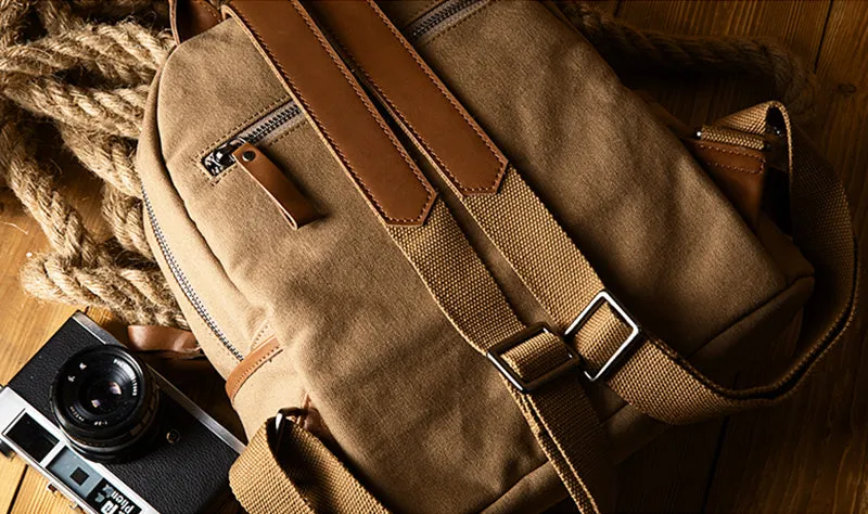 Fashion Women's Small Canvas and Leather Rucksack Hiking Backpack Purse for Women
