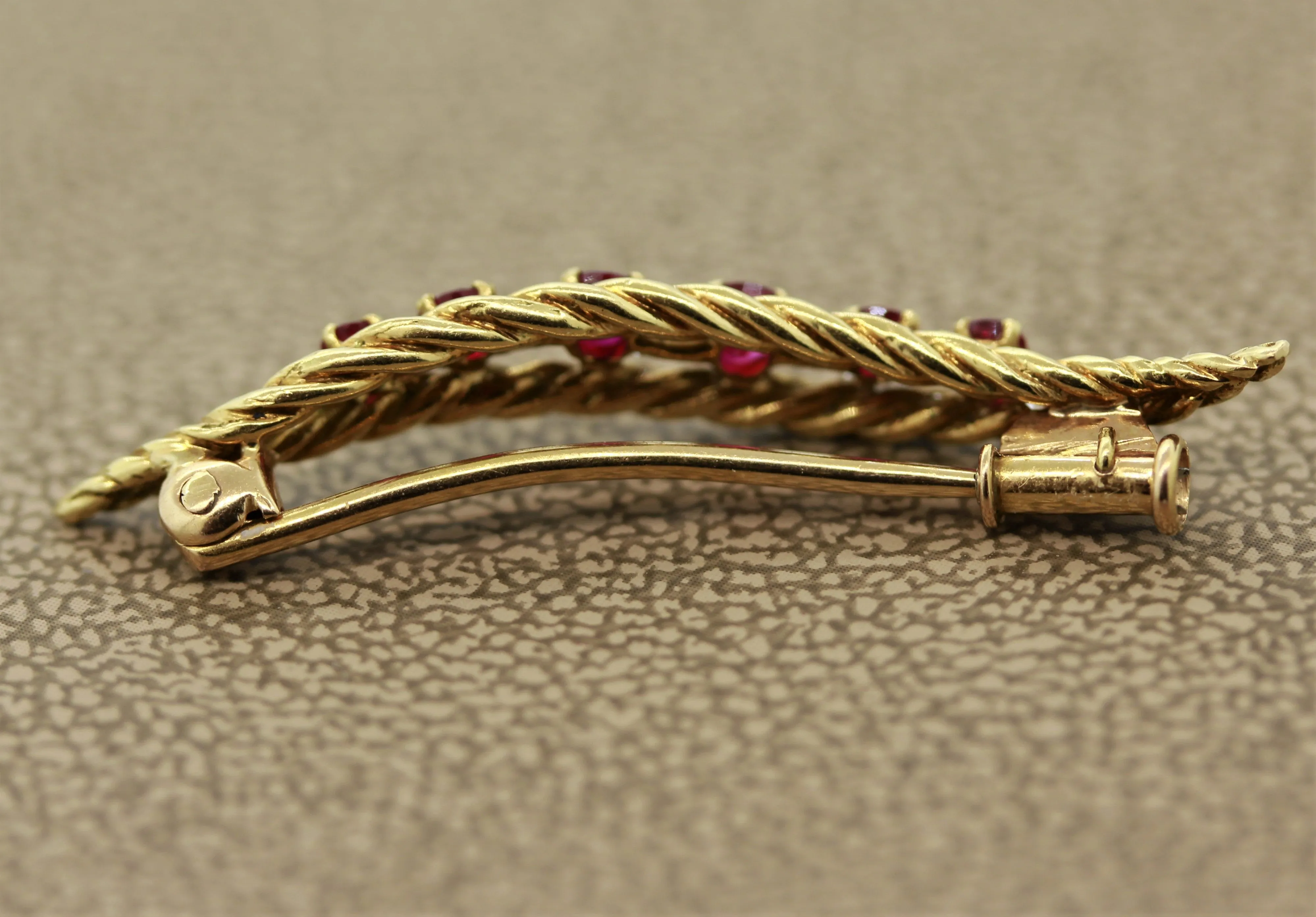 French Ruby Gold Feather Pin-Brooch