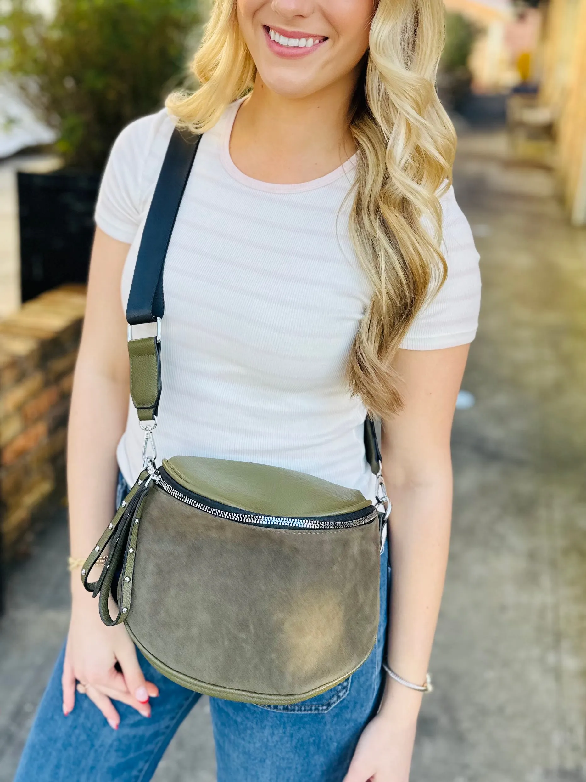 George Suede Crossbody Bag-Olive