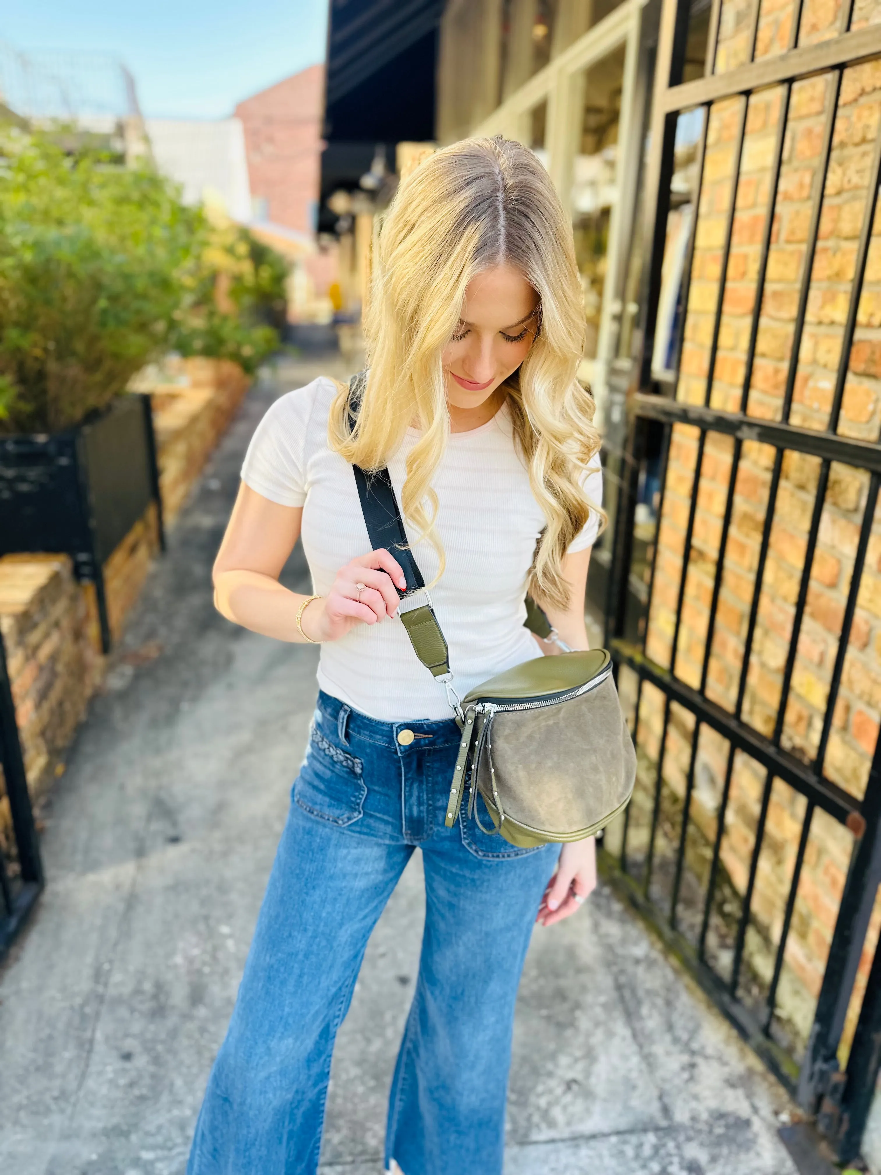 George Suede Crossbody Bag-Olive