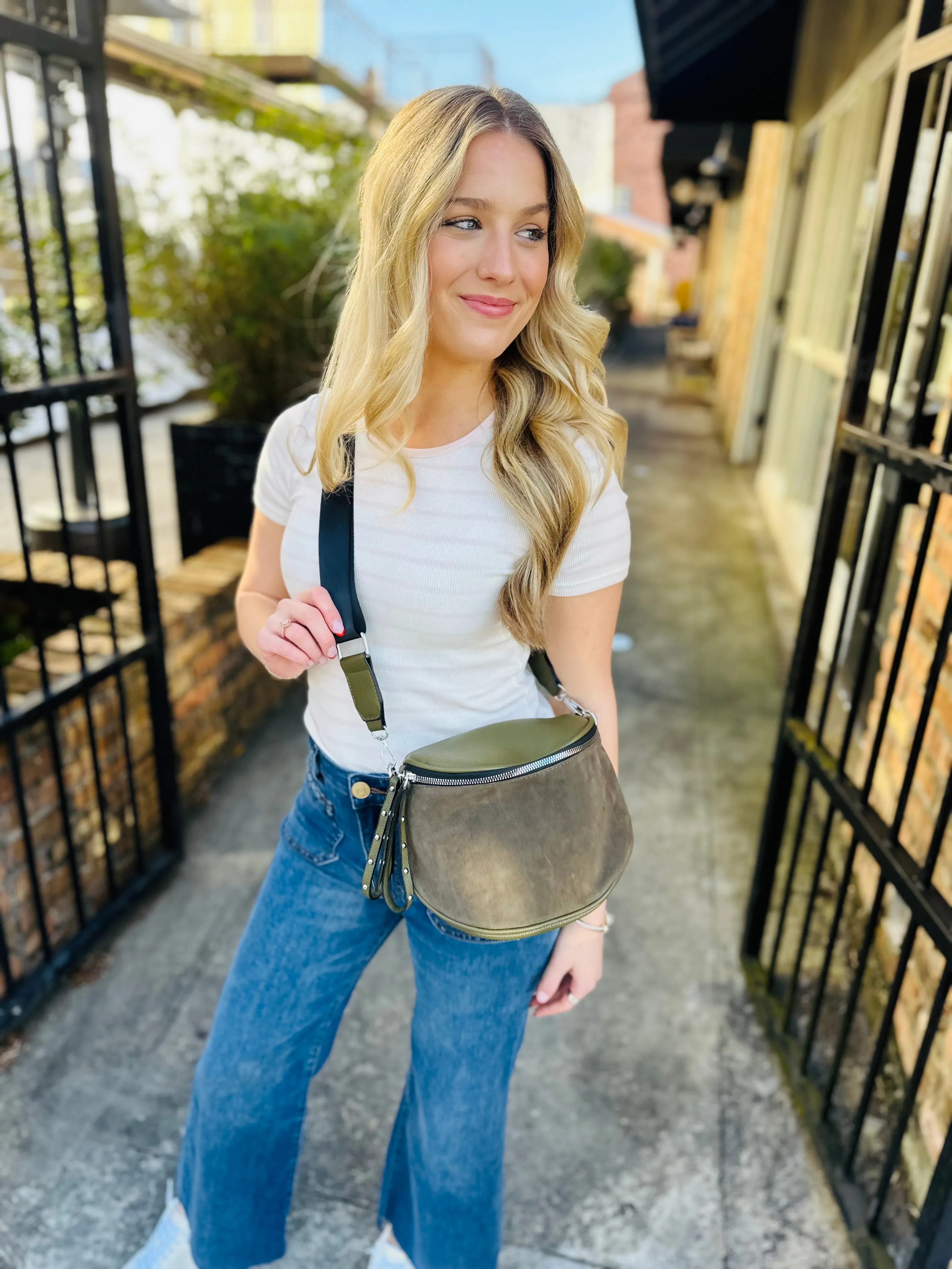 George Suede Crossbody Bag-Olive