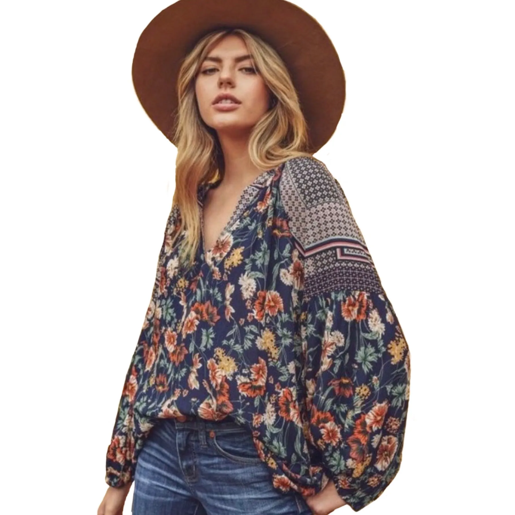 Gorgeous Floral Bubble Sleeve Blouse