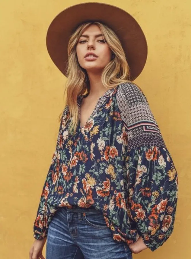 Gorgeous Floral Bubble Sleeve Blouse