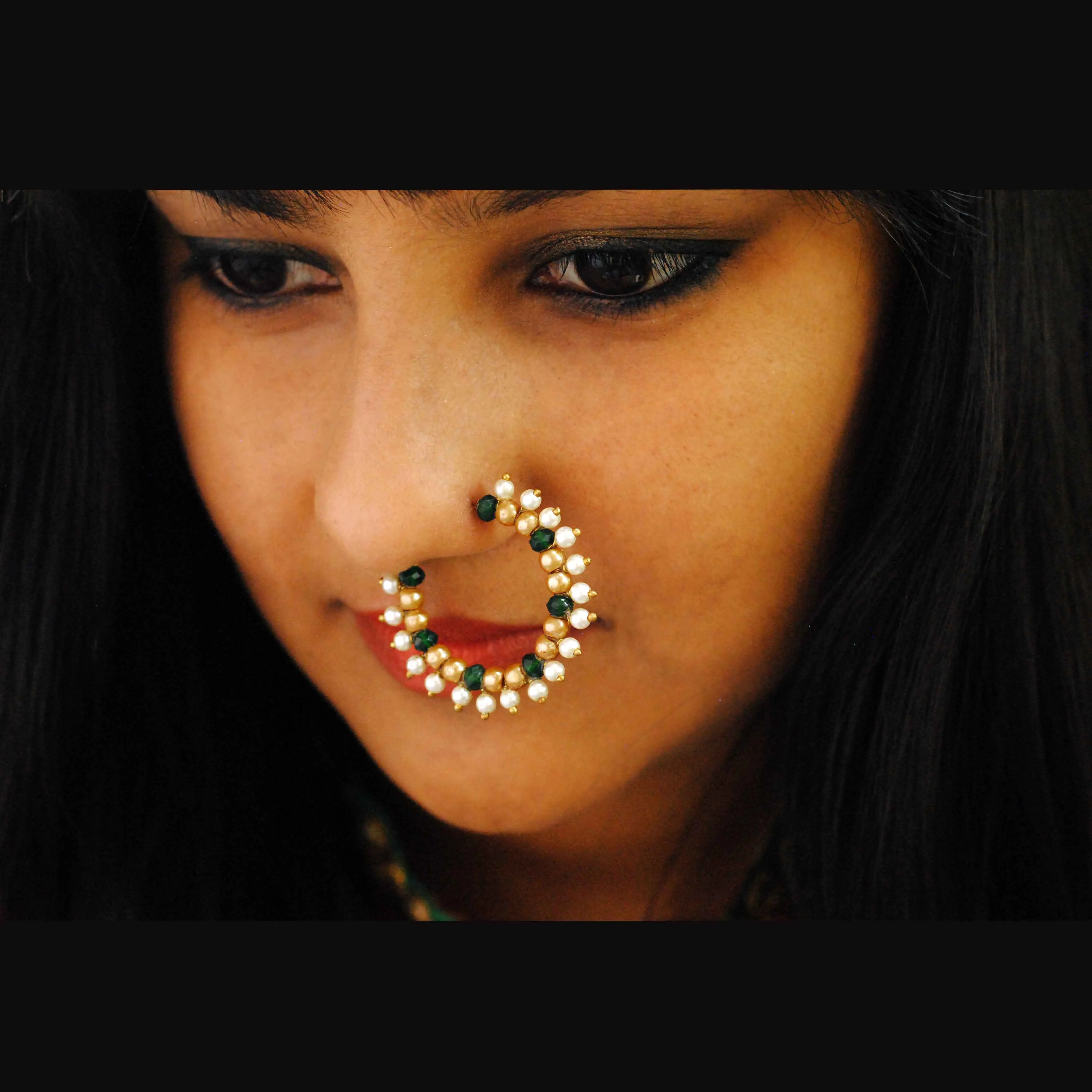 Gorgeous Green Pearl Nose Ring By BeAbhika