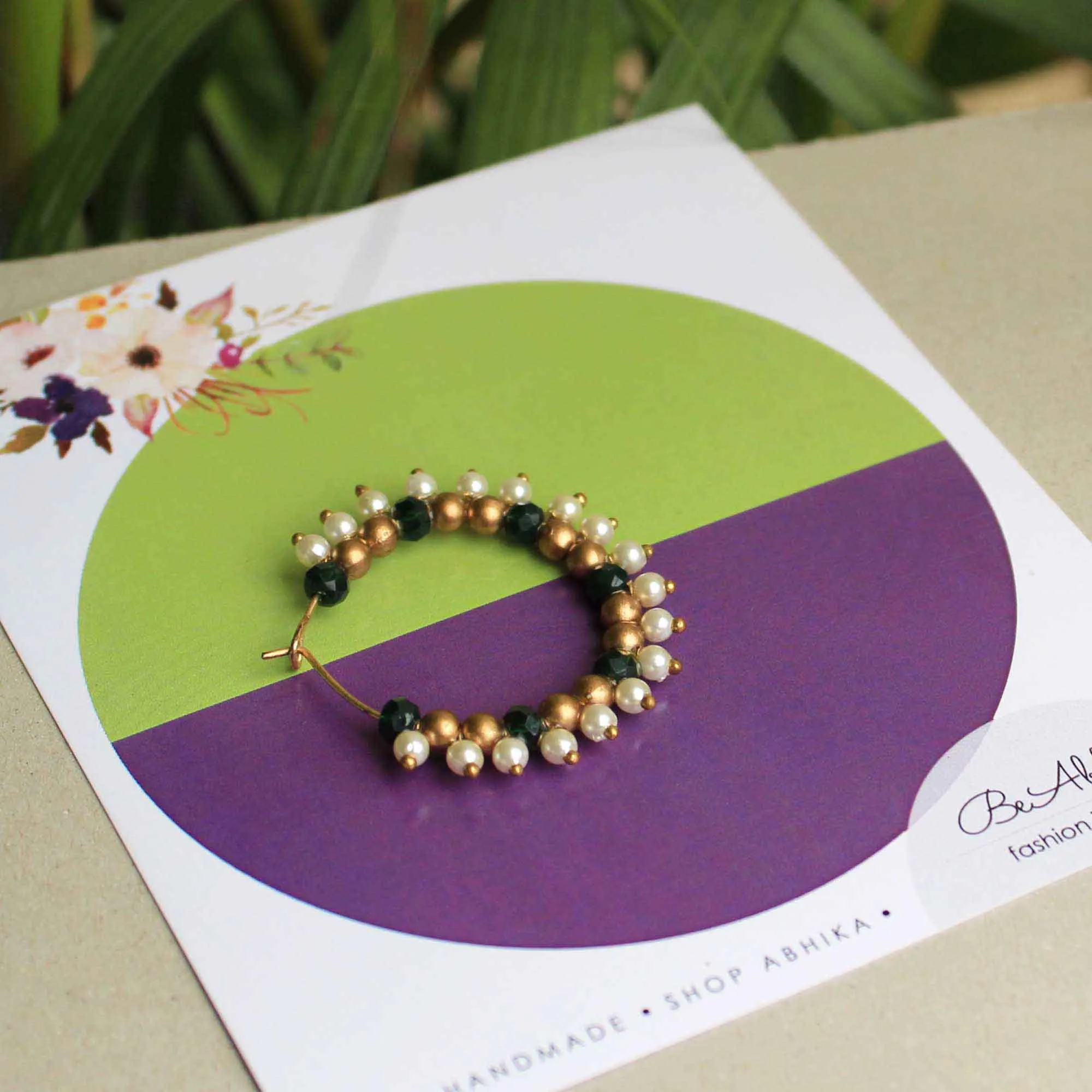 Gorgeous Green Pearl Nose Ring By BeAbhika