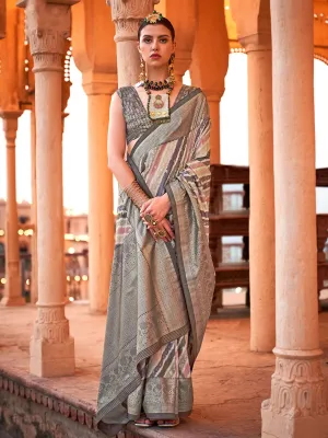 Gorgeous Silver Grey Viscose Silk Printed Saree
