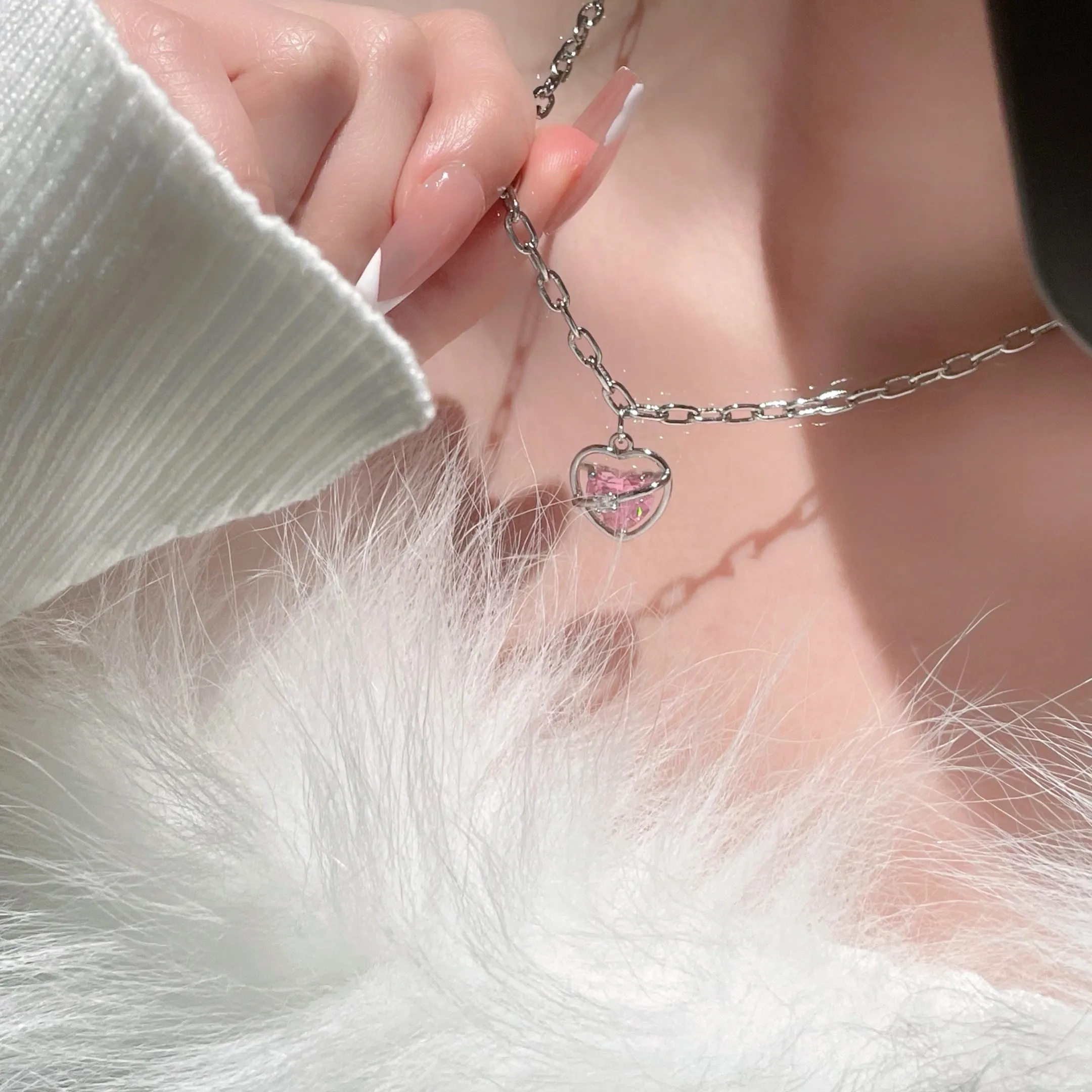 Heart Pink Galaxy Pendant Necklace Chains