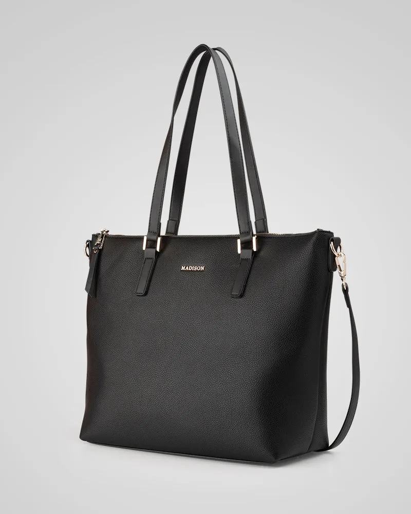 Inga Large Zip Top Tote Bag with Laptop Pocket   Monogram Bag Strap
