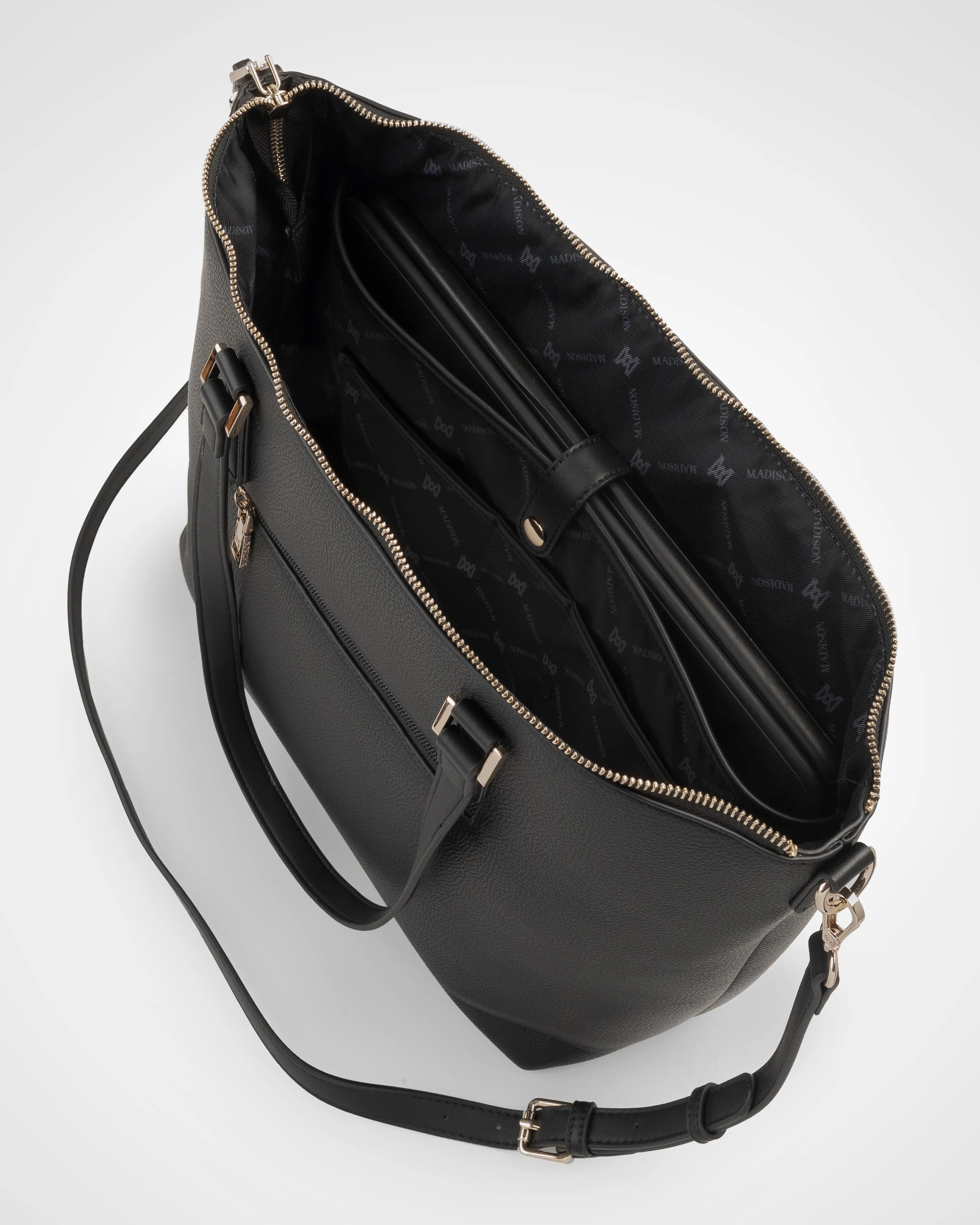 Inga Large Zip Top Tote Bag with Laptop Pocket   Monogram Bag Strap