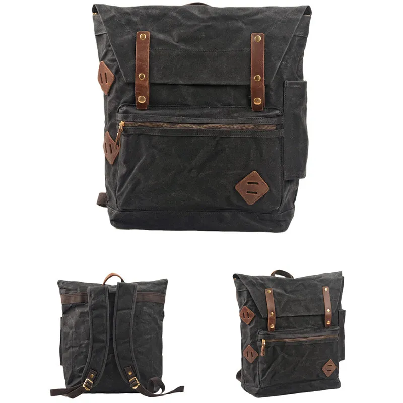 LARGE COWHIDE VINTAGE LEATHER CANVAS 18-INCH BACKPACK