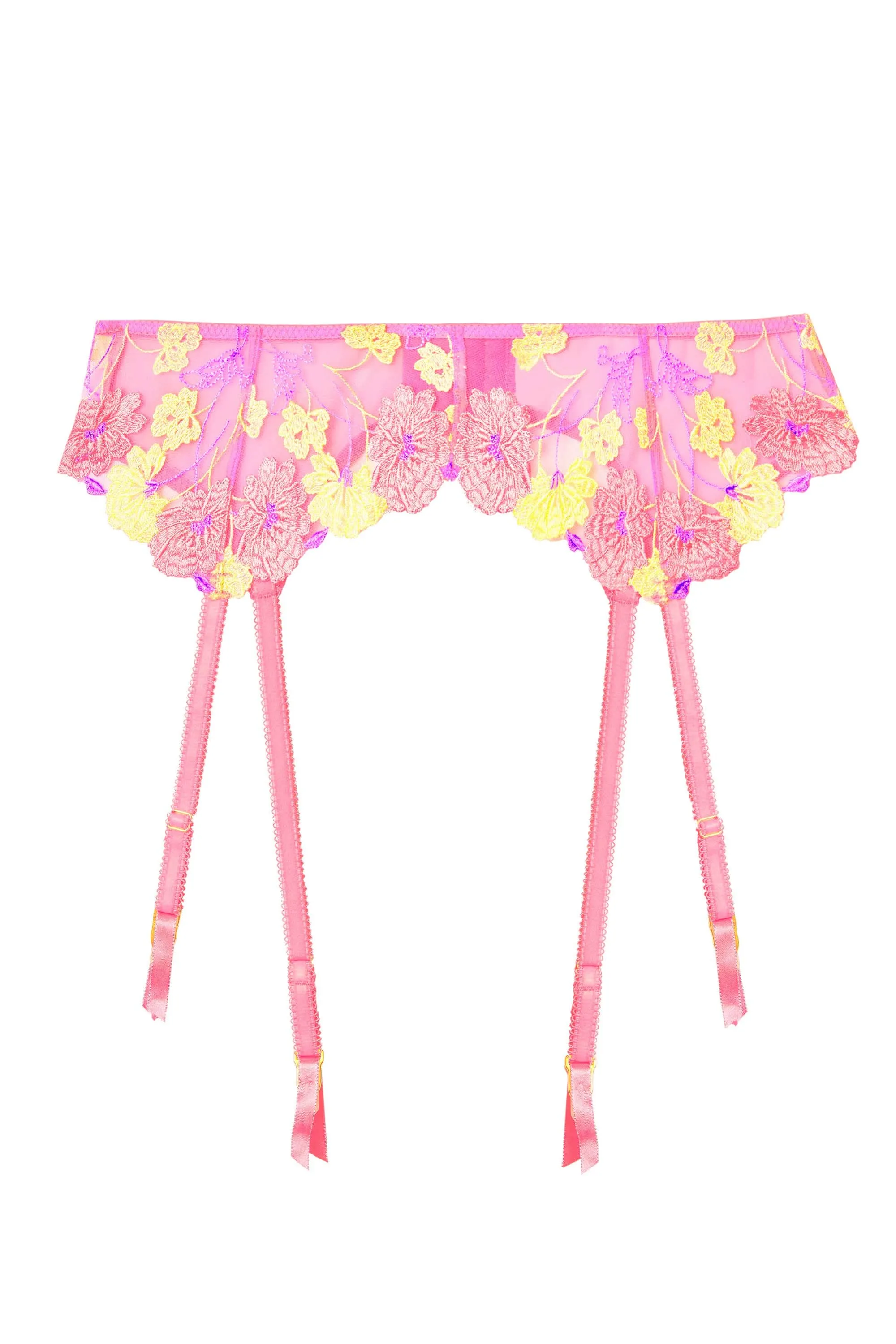 Luna Pastel Pink Embroidery Picot Elastic Suspender