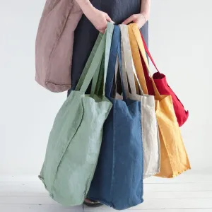Minimalist Solid Color Linen Shopping Bag Lightweight Foldable Grocery Bag