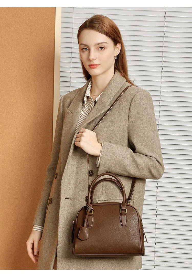 New top layer cowhide boston bowling women's large capacty handbag 2905 dark brown