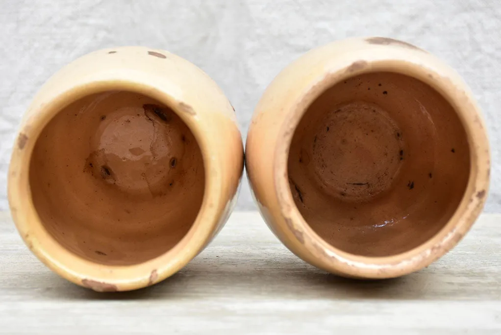 Pair of small antique French confit pots with yellow glaze - 4¾"