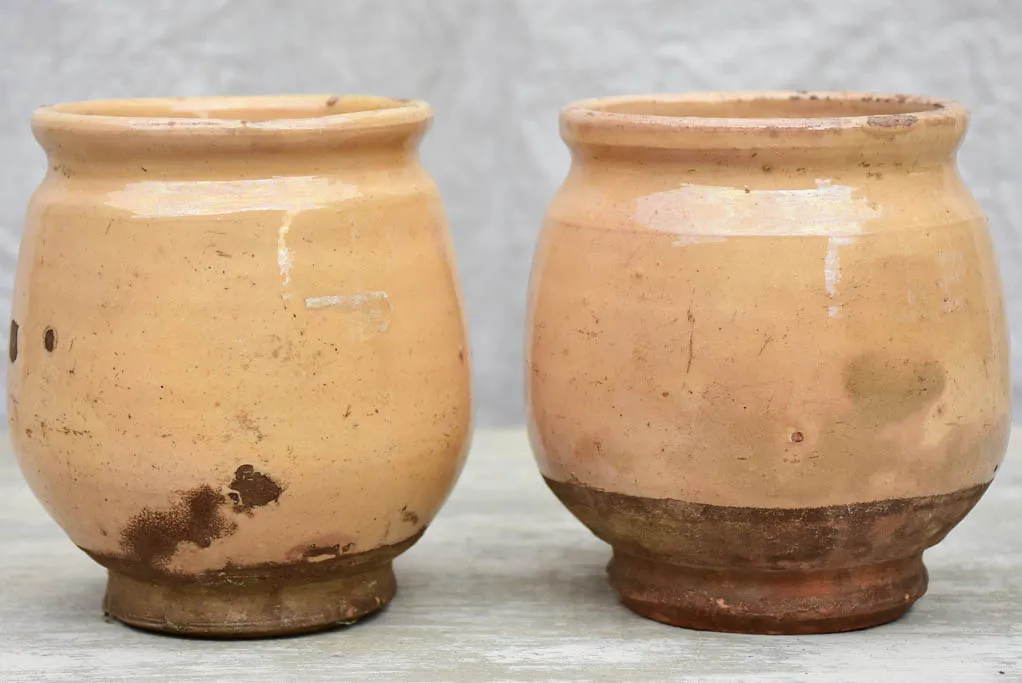Pair of small antique French confit pots with yellow glaze - 4¾"