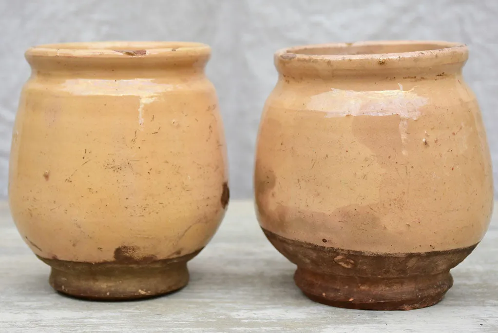 Pair of small antique French confit pots with yellow glaze - 4¾"
