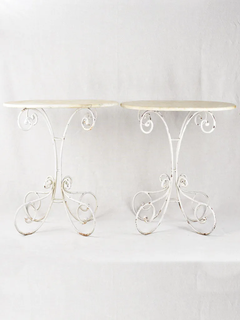 Pair of superb oval marble top garden tables