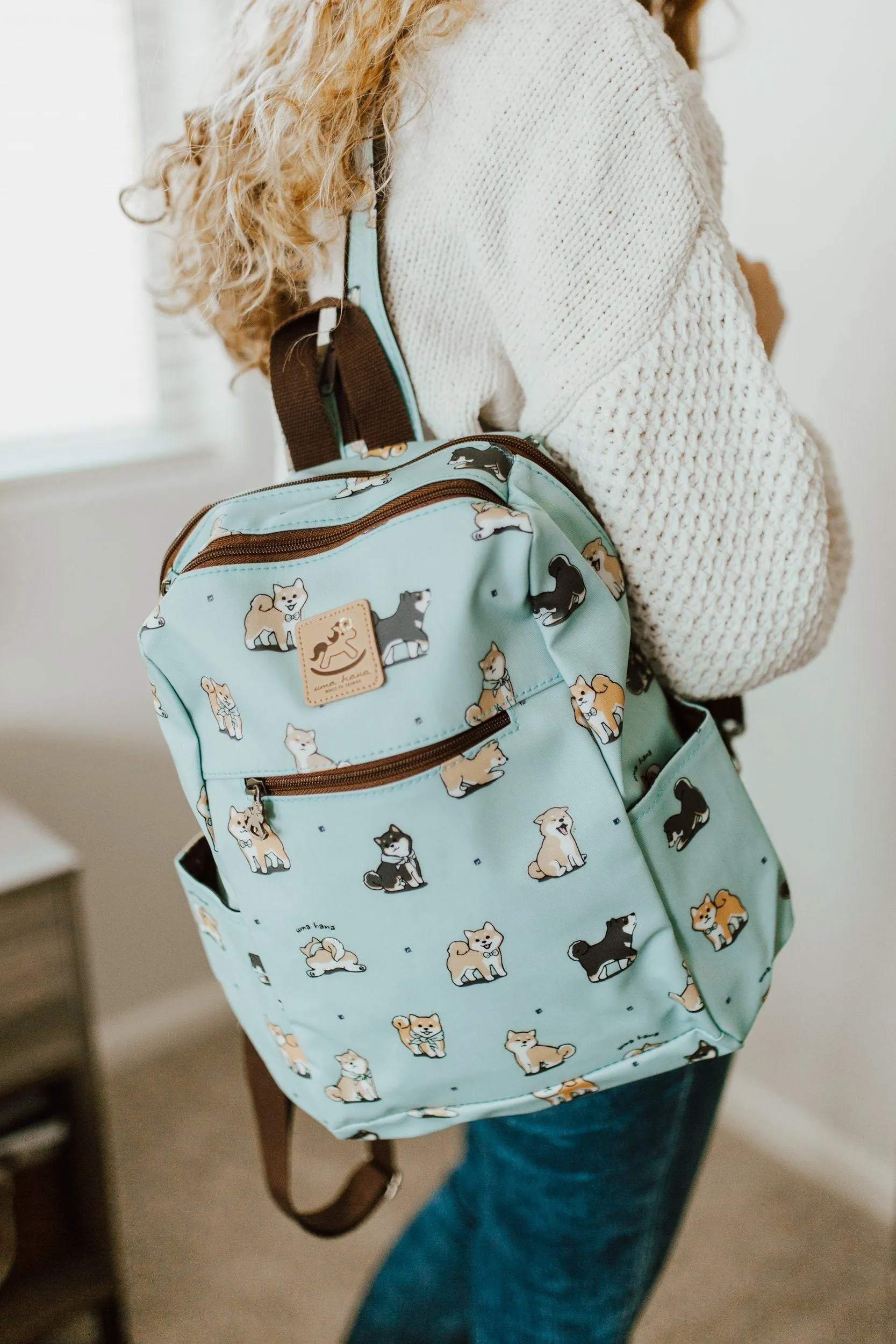 Peach Corgi Puppy Zipper Backpack