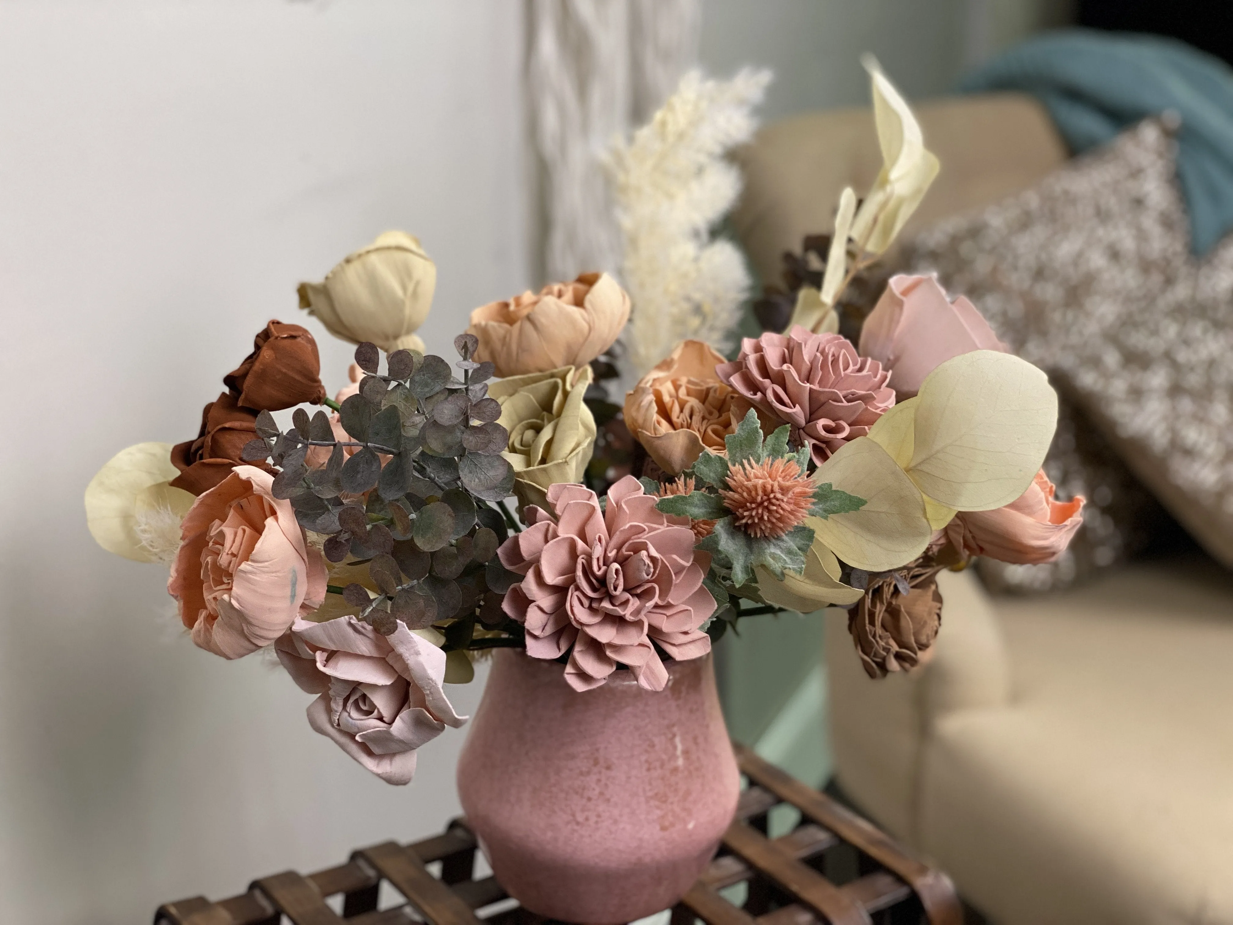 Peachy & Pink - Boho Sola Flower Arrangement