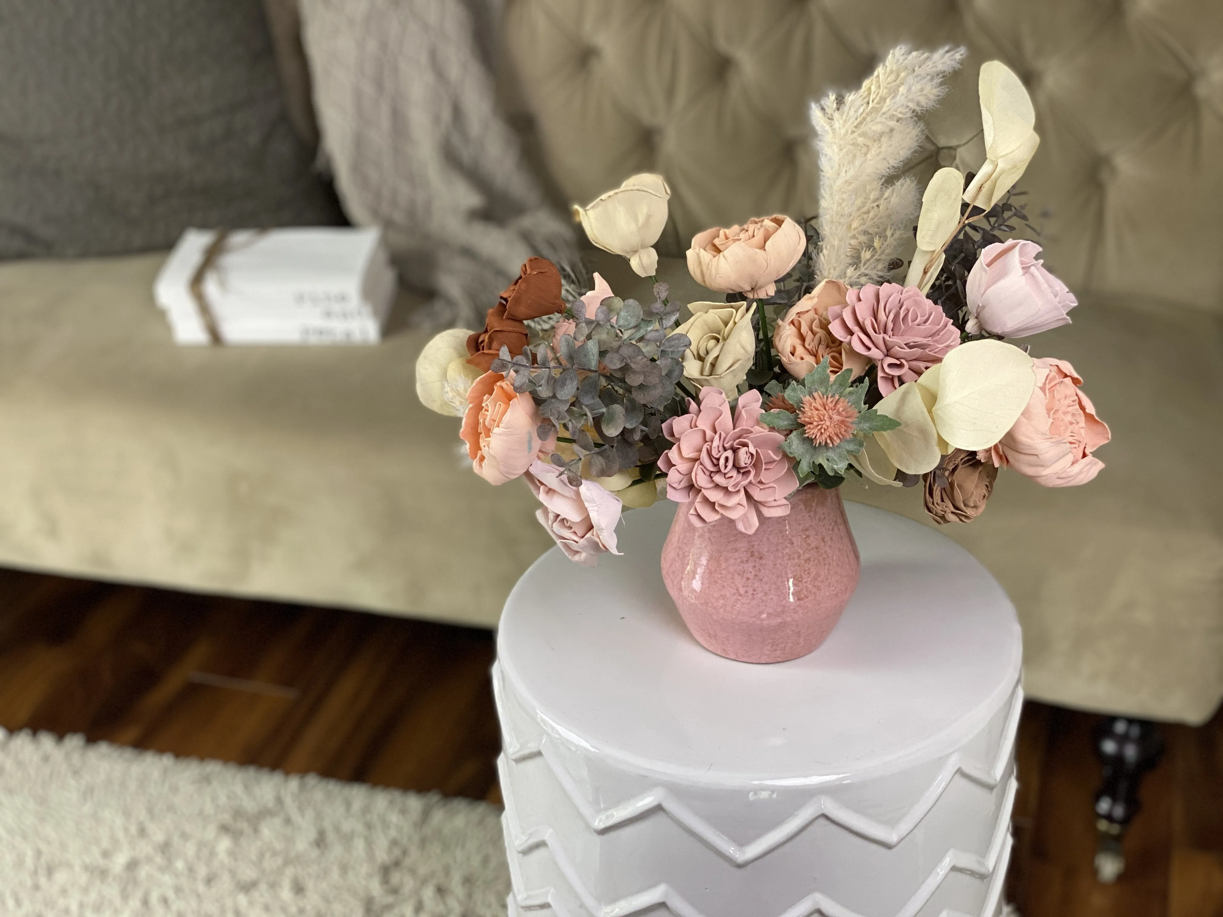 Peachy & Pink - Boho Sola Flower Arrangement