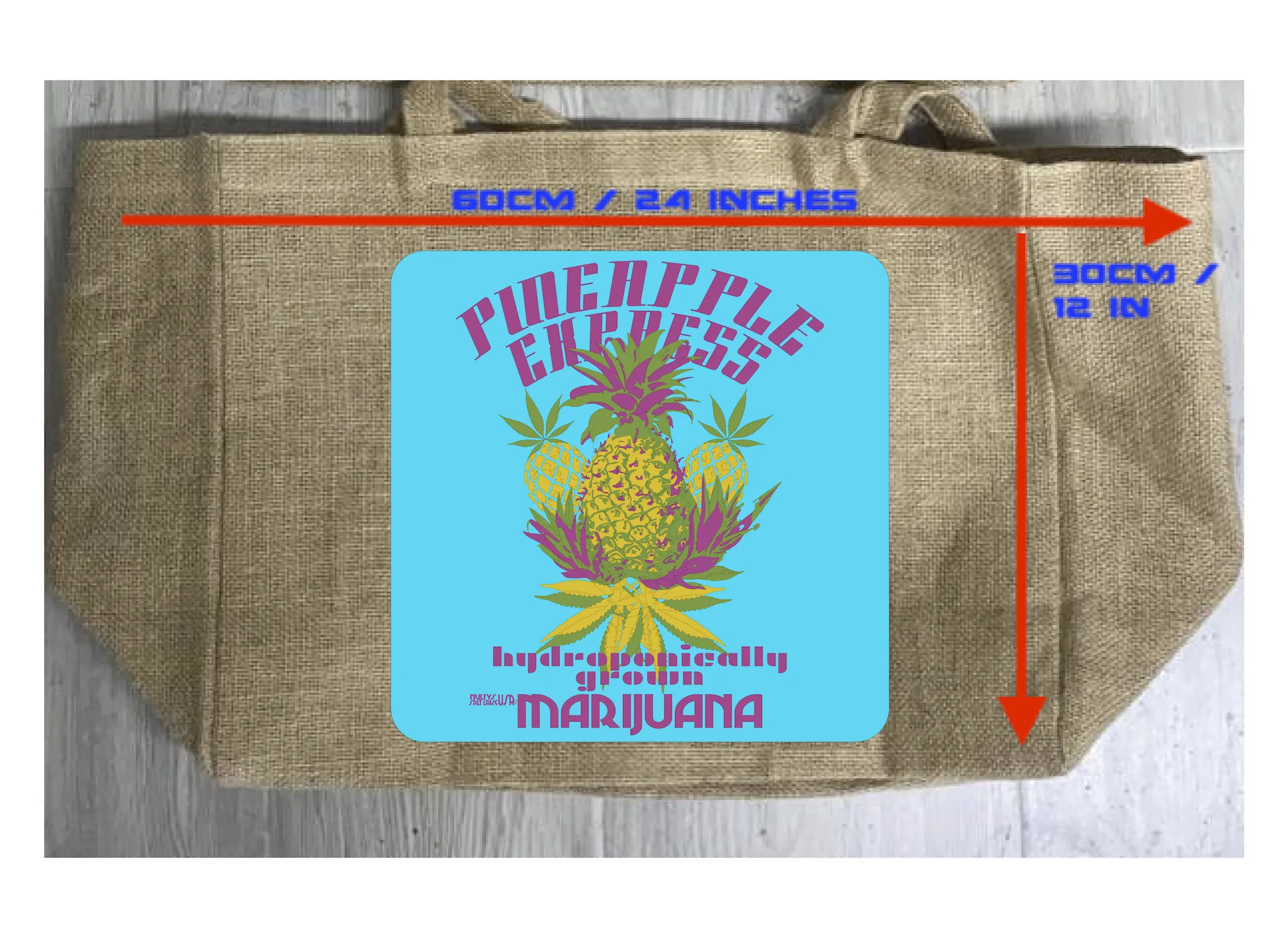 PINEAPPLE EXPRESS MARIJUANA BURLAP TOTE BAG