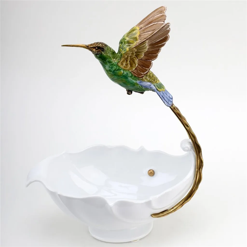 Porcelain - Ormolu  Blue Green Hummingbird With Dish