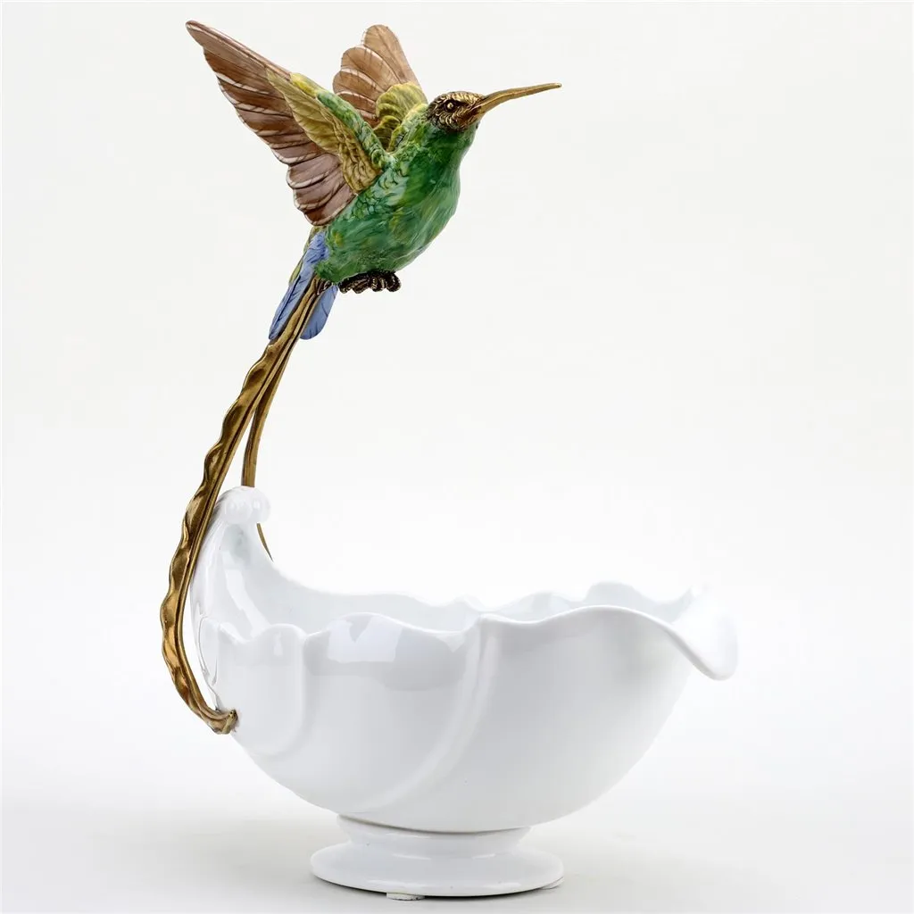 Porcelain - Ormolu  Blue Green Hummingbird With Dish