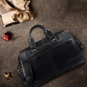 Ready to Ship Luxury Corporate Gift -  Fortune Series - Leather Portfolio Bag for Men | Double Zipper Laptop Bag | 100% Genuine Leather | Color: Black