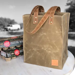 Shoulder Tote - Waxed Canvas Grocery Bag with Long Handles