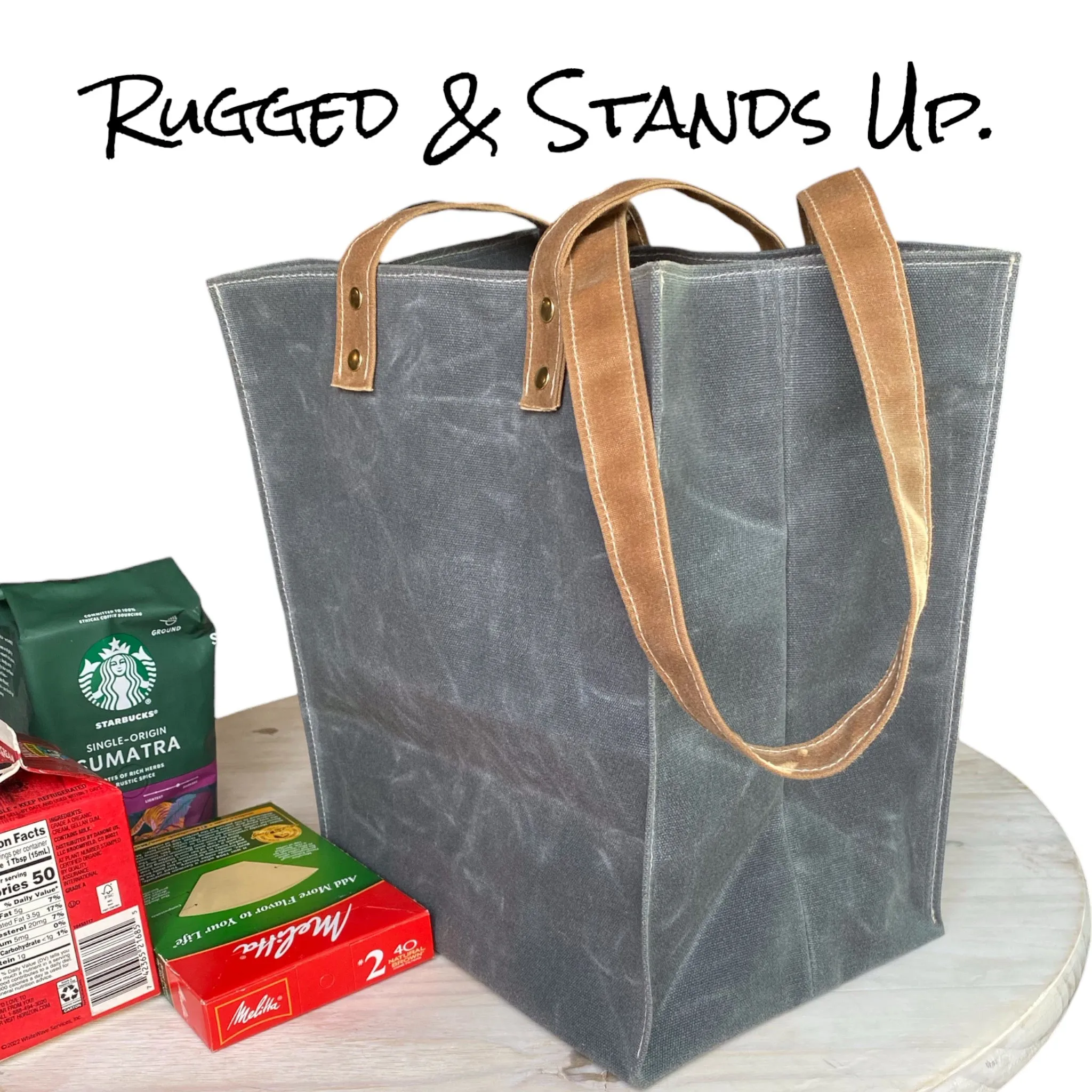 Shoulder Tote - Waxed Canvas Grocery Bag with Long Handles