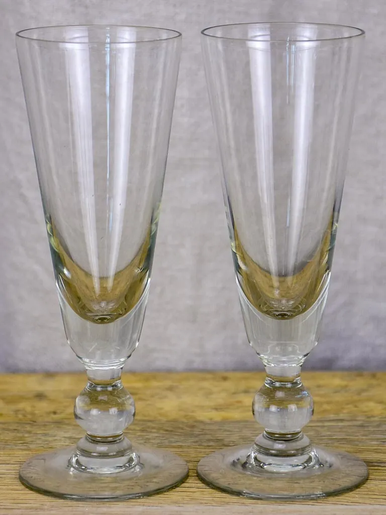 Six early 20th Century French champagne flutes - blown glass