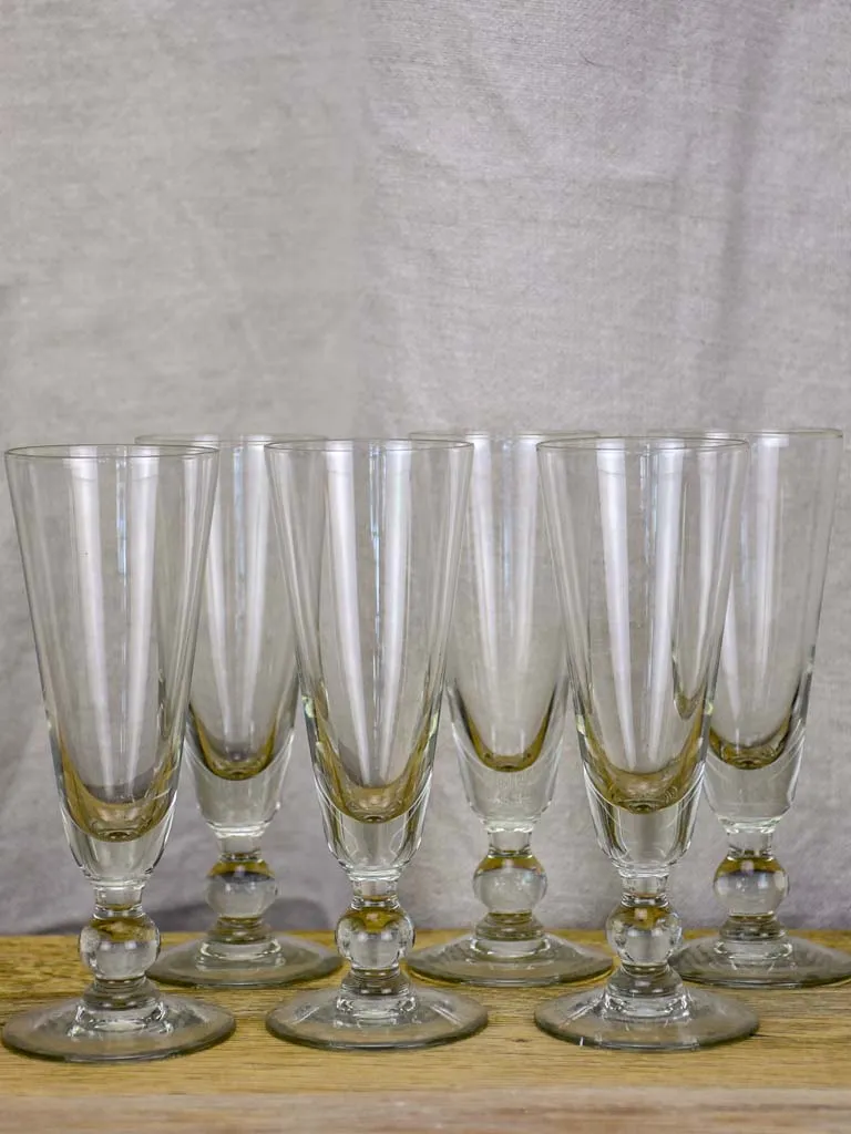Six early 20th Century French champagne flutes - blown glass