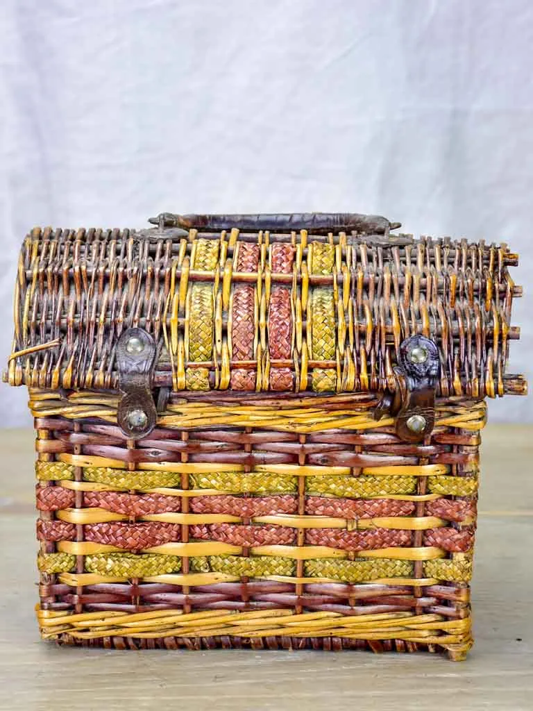 Small antique French children's school lunch basket