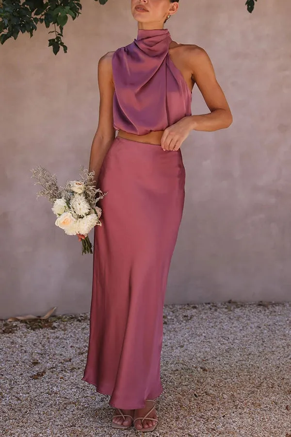 Summer Satin Multicolor Slim Fit Casual Two-Piece Set