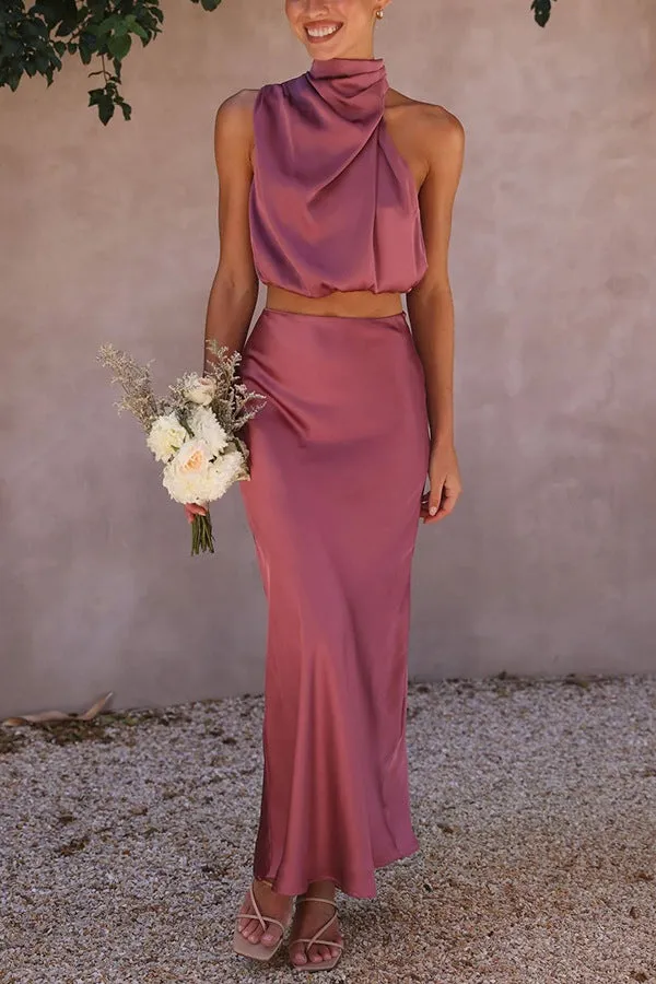 Summer Satin Multicolor Slim Fit Casual Two-Piece Set