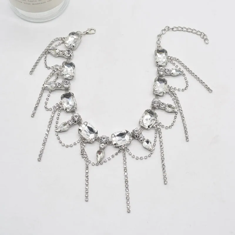Tassel Diamond Silver Collarbone Luxury Gemstone Necklace